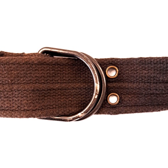 90s Style Old Navy Canvas Belt 36" Metal Buckle Brown Green 1 3/4"‎ Wide - Picture 1 of 6